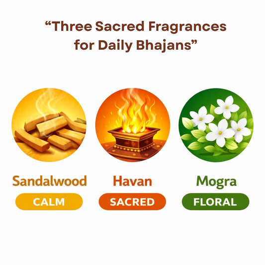 Gulabi Shehar Bhajan Parampara | 3-in-1 Monthly Pack | Sandalwood, Havan & Mogra Agarbatti | | Charcoal Free, Pure Aroma | Long Lasting Fragrance