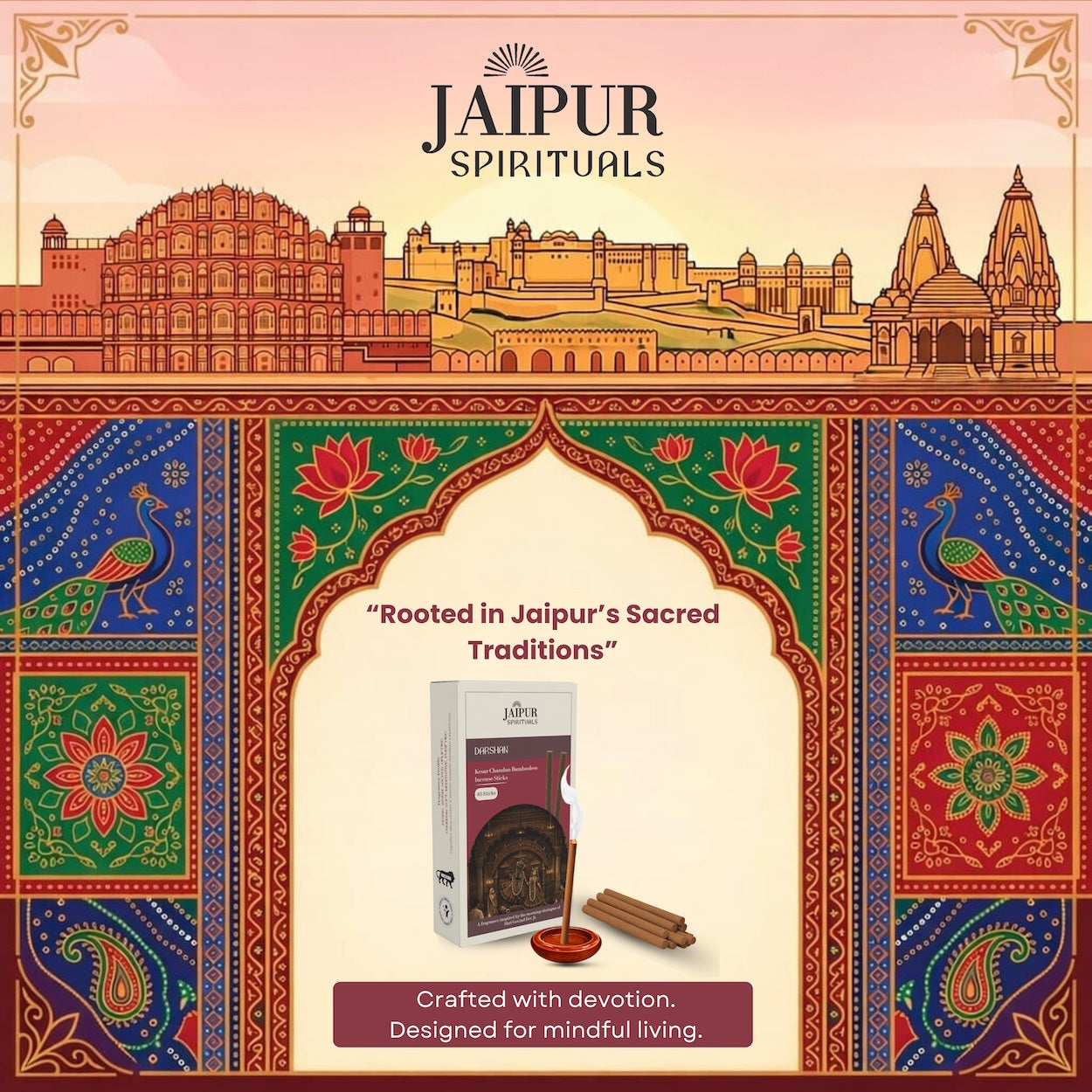 Darshan (Kesar Chandan Bambooless Incense Sticks) | Premium Low Smoke Agarbatti for Puja, Meditation & Aarti | Long Lasting Temple Fragrance | Clean Burning Bambooless Incense