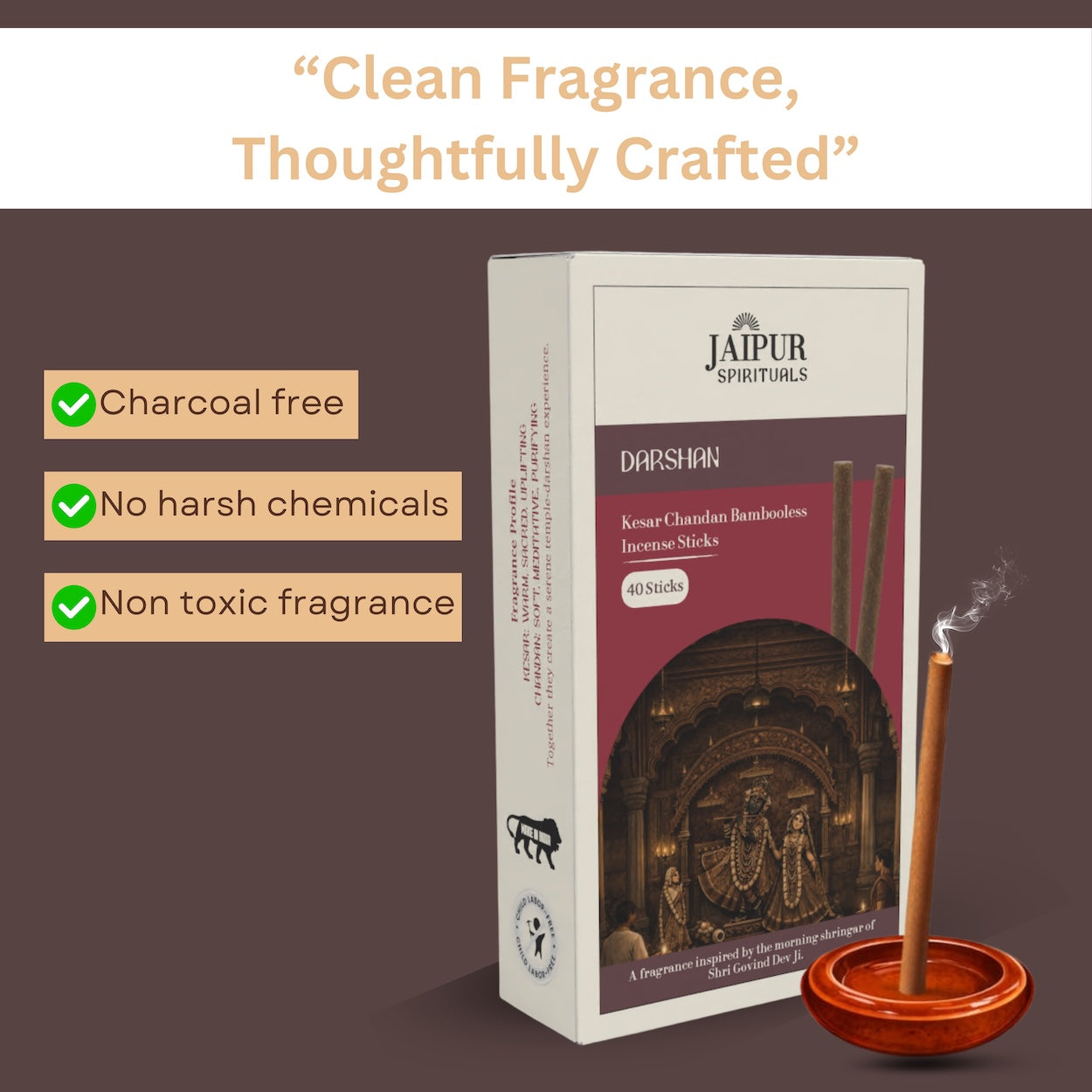 Darshan (Kesar Chandan Bambooless Incense Sticks) | Premium Low Smoke Agarbatti for Puja, Meditation & Aarti | Long Lasting Temple Fragrance | Clean Burning Bambooless Incense