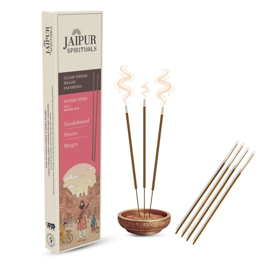 Gulabi Shehar Bhajan Parampara | 3-in-1 Monthly Pack | Sandalwood, Havan & Mogra Agarbatti | | Charcoal Free, Pure Aroma | Long Lasting Fragrance