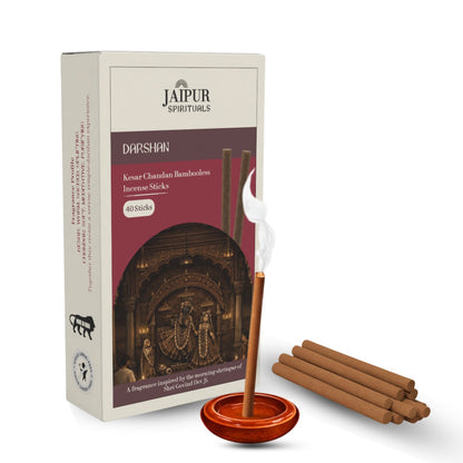 Darshan (Kesar Chandan Bambooless Incense Sticks) | Premium Low Smoke Agarbatti for Puja, Meditation & Aarti | Long Lasting Temple Fragrance | Clean Burning Bambooless Incense