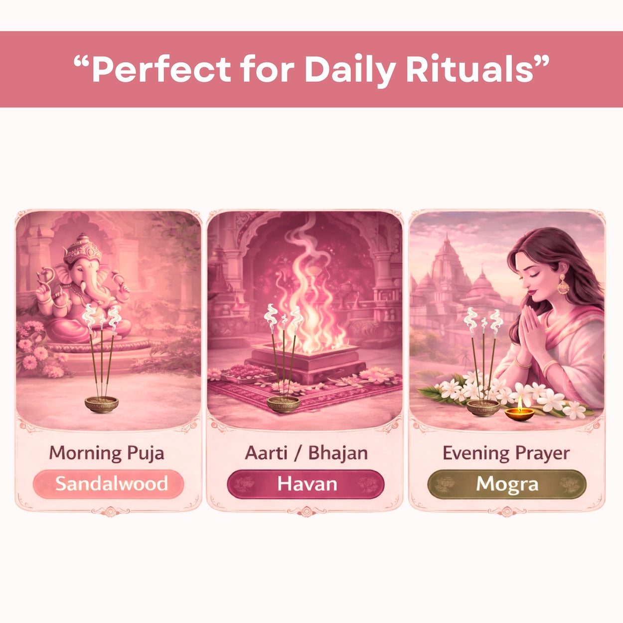Gulabi Shehar Bhajan Parampara | 3-in-1 Monthly Pack | Sandalwood, Havan & Mogra Agarbatti | | Charcoal Free, Pure Aroma | Long Lasting Fragrance