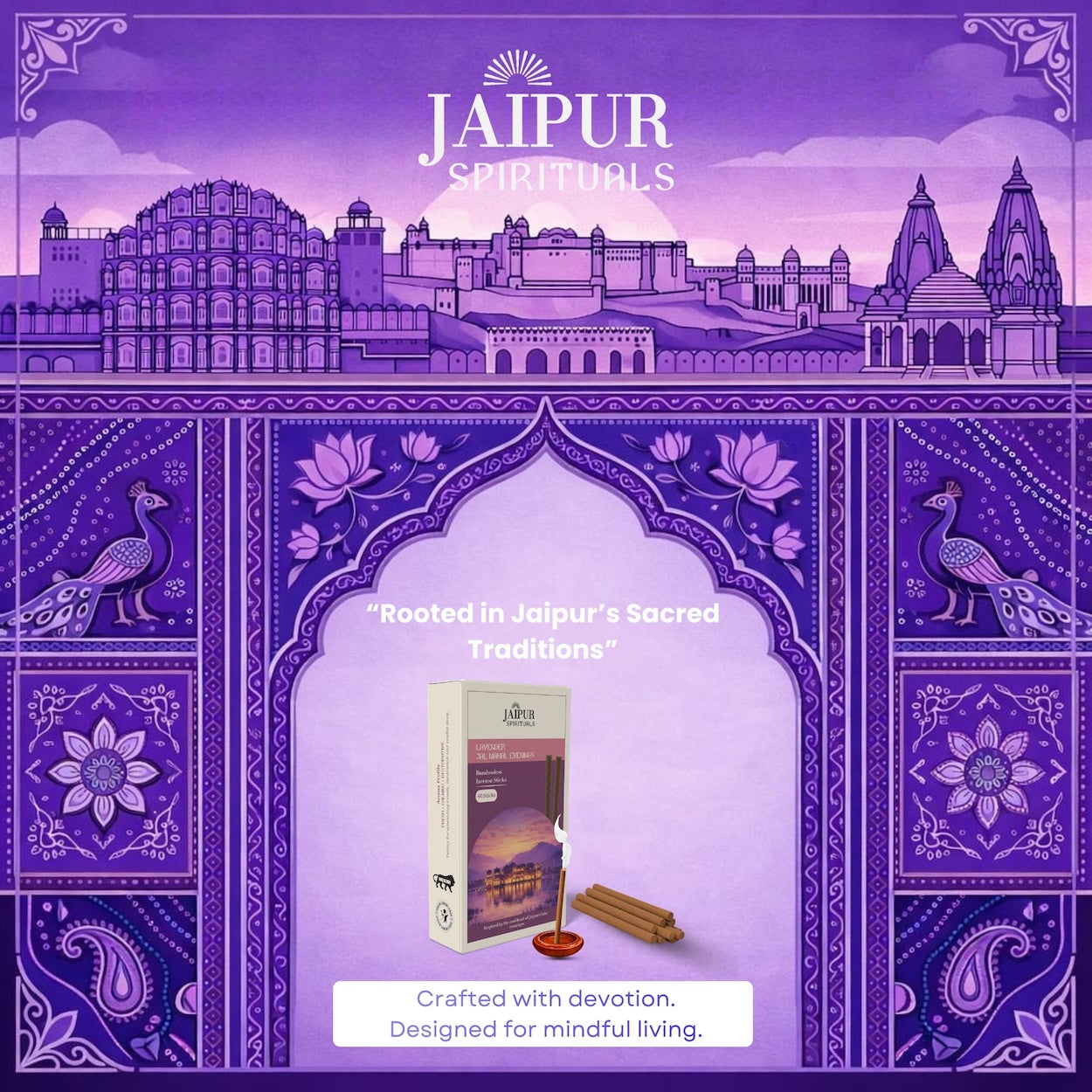 Lavender Bambooless Incense Sticks – “Jal Mahal Evenings” | Long Lasting Low Smoke Agarbatti | Inspired by Jaipur’s Calm Lake Evenings | Meditation & Stress Relief | 40 Sticks