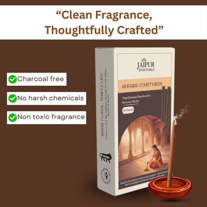 Morning Courtyards Nagchampa Bambooless Incense Sticks | Clean Burning Incense for Puja, Meditation & Yoga | Low Smoke, Long Lasting Fragrance | Inspired by Serene Jaipur Mornings