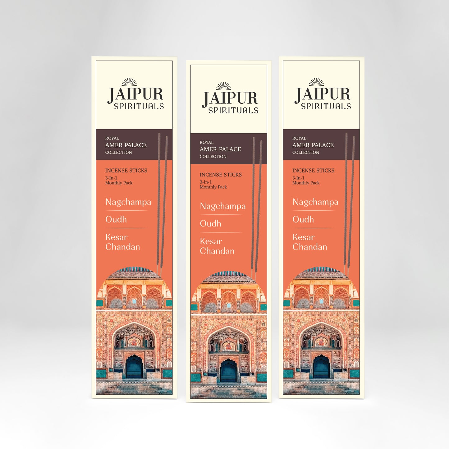 Royal Amer Palace Collection | 3-in-1 Fragrances | Nagchampa, Oudh, Kesar Chandan | Charcoal Free, Pure Aroma (Pack of 3)