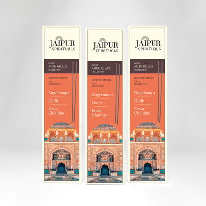 Royal Amer Palace Collection | 3-in-1 Fragrances | Nagchampa, Oudh, Kesar Chandan | Charcoal Free, Pure Aroma (Pack of 3)